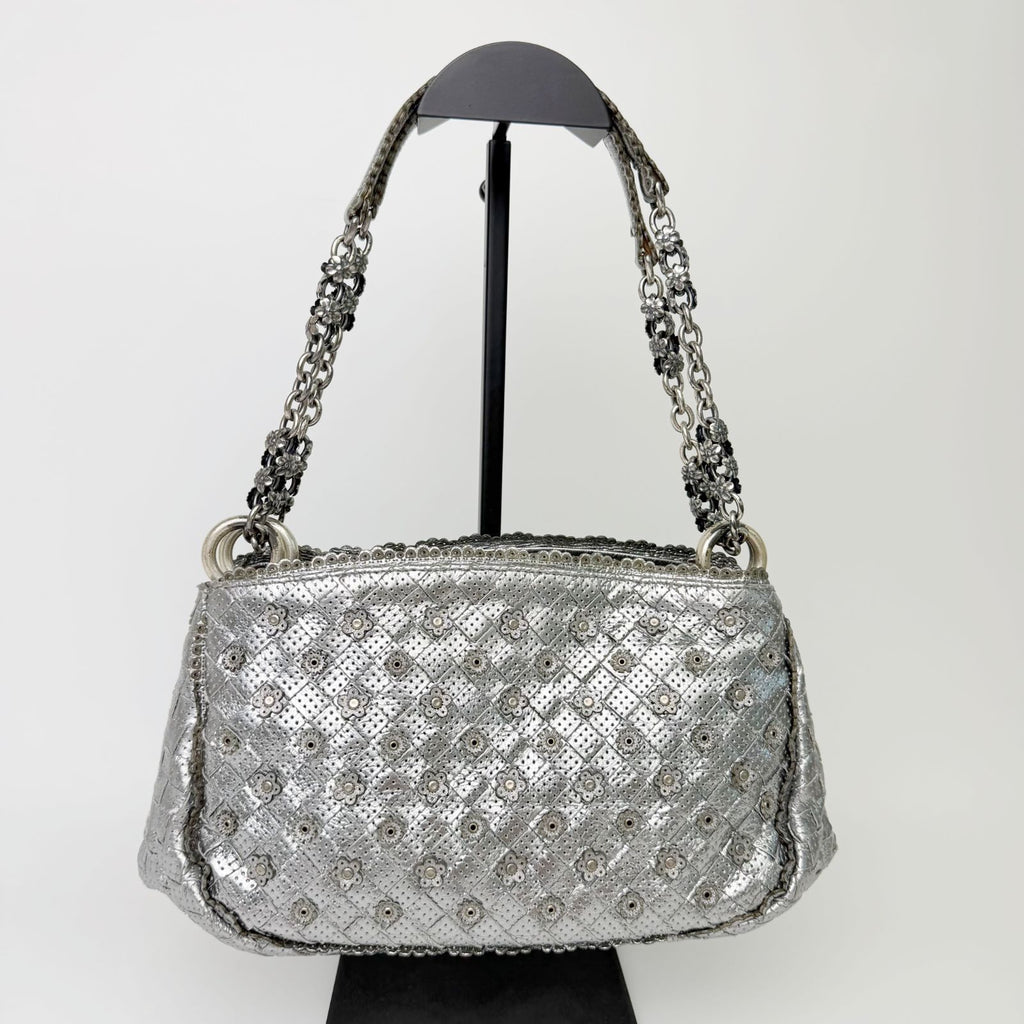 Bottega Veneta Intrecciato Sequin Chain Shoulder Bag Leather Silver Vintage — view 5
