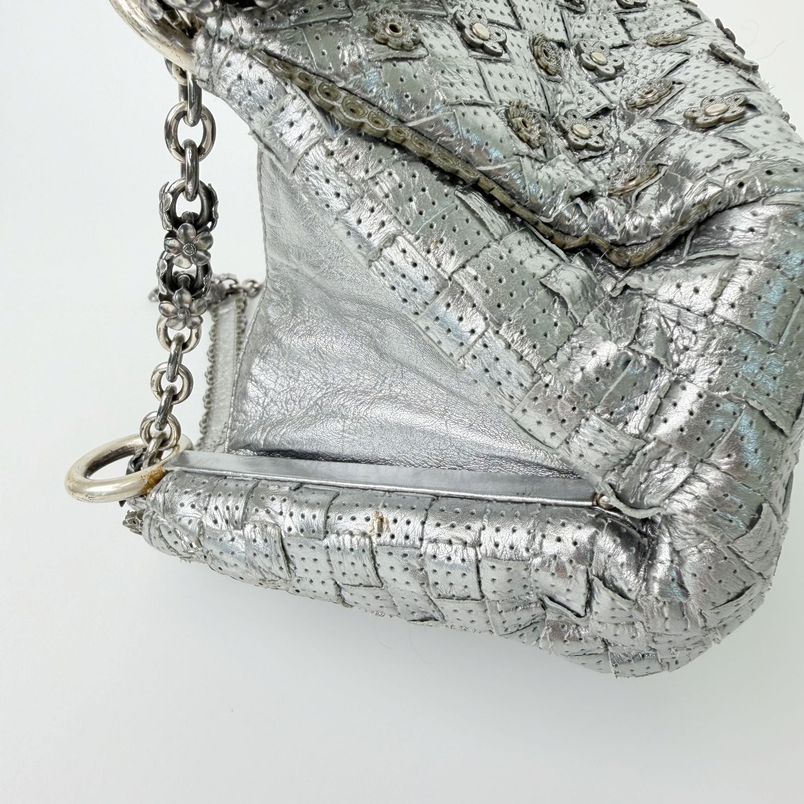 Bottega Veneta Intrecciato Sequin Chain Shoulder Bag Leather Silver Vintage — view 7