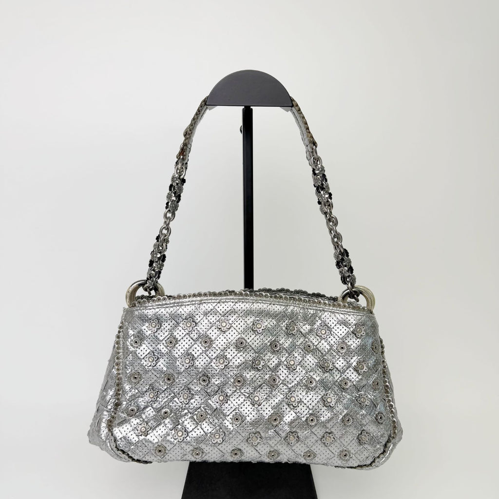 Bottega Veneta Intrecciato Sequin Chain Shoulder Bag Leather Silver Vintage — view 4