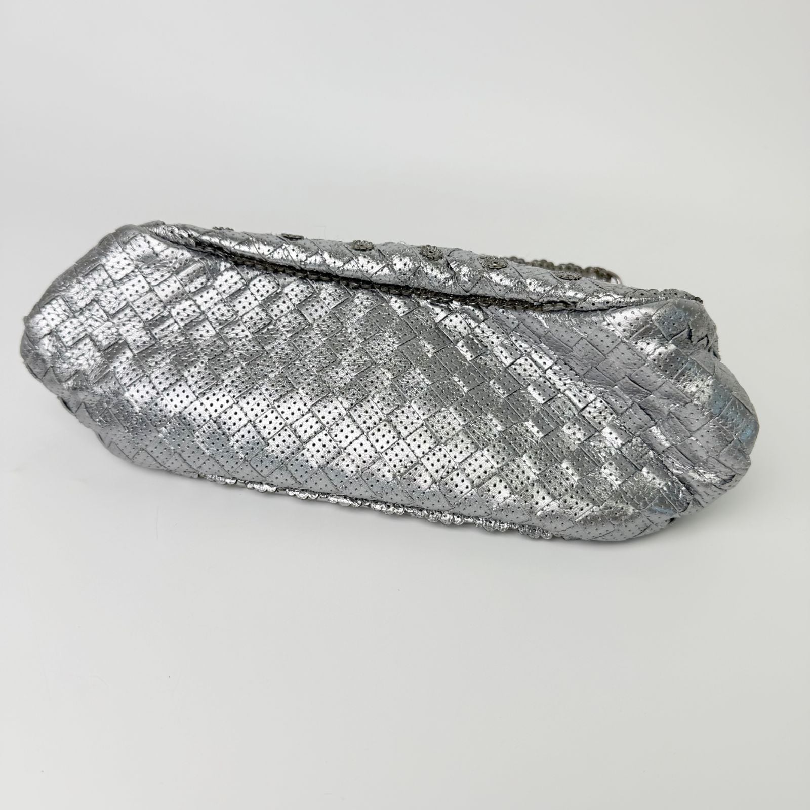 Bottega Veneta Intrecciato Sequin Chain Shoulder Bag Leather Silver Vintage — view 8