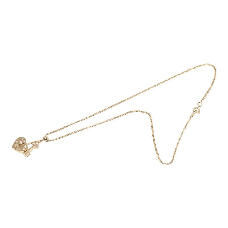 Chanel CC Logo Heart Key Necklace Gold Pink Plated Rhinestone — view 4