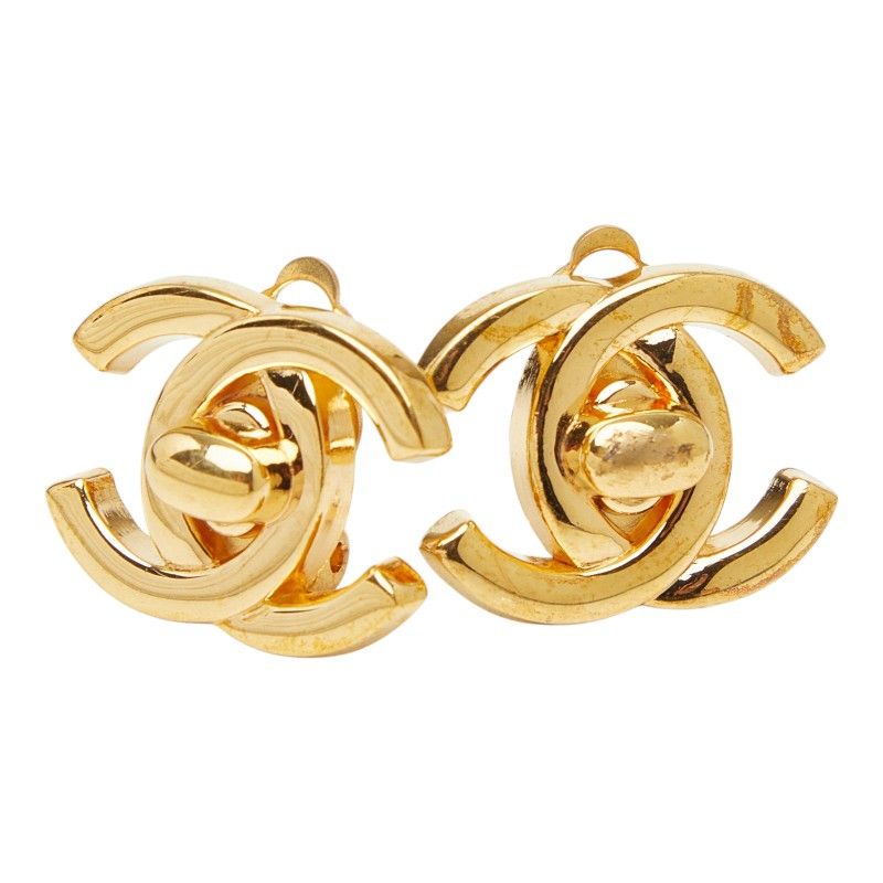 Chanel CC Logo Vintage Earrings 96 Gold Plated
