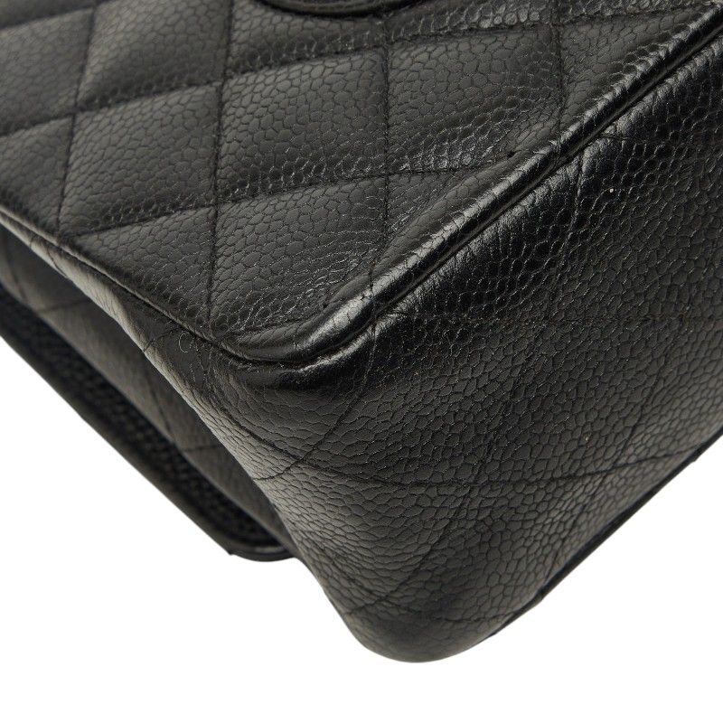 Chanel Quilted 25 CC Logo Double Flap Chain Shoulder Bag Black Silver Caviar — view 7