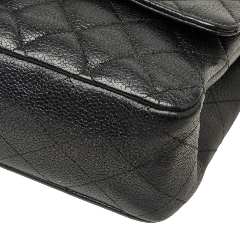 Chanel Quilted 25 CC Logo Double Flap Chain Shoulder Bag Black Silver Caviar — view 4