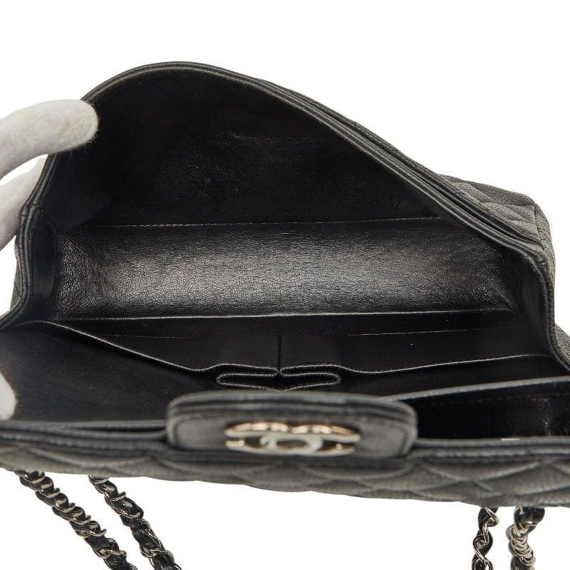 Chanel Quilted 25 CC Logo Double Flap Chain Shoulder Bag Black Silver Caviar — view 8