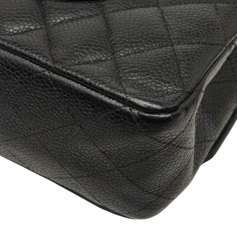 Chanel Quilted 25 CC Logo Double Flap Chain Shoulder Bag Black Silver Caviar — view 6