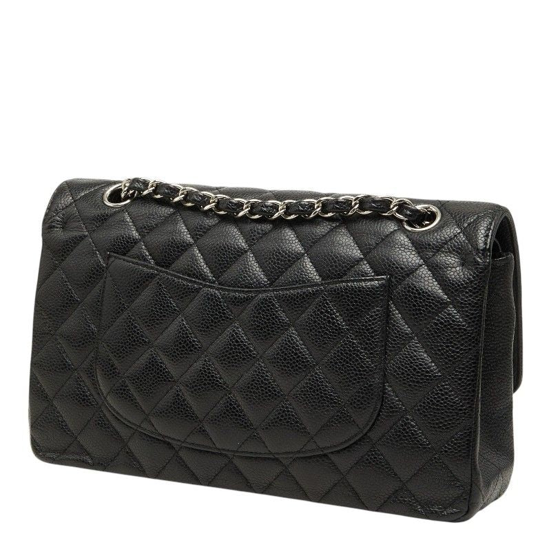 Chanel Quilted 25 CC Logo Double Flap Chain Shoulder Bag Black Silver Caviar — view 2