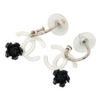Chanel CC Logo Camellia Swing Earrings 04 White Black Metal