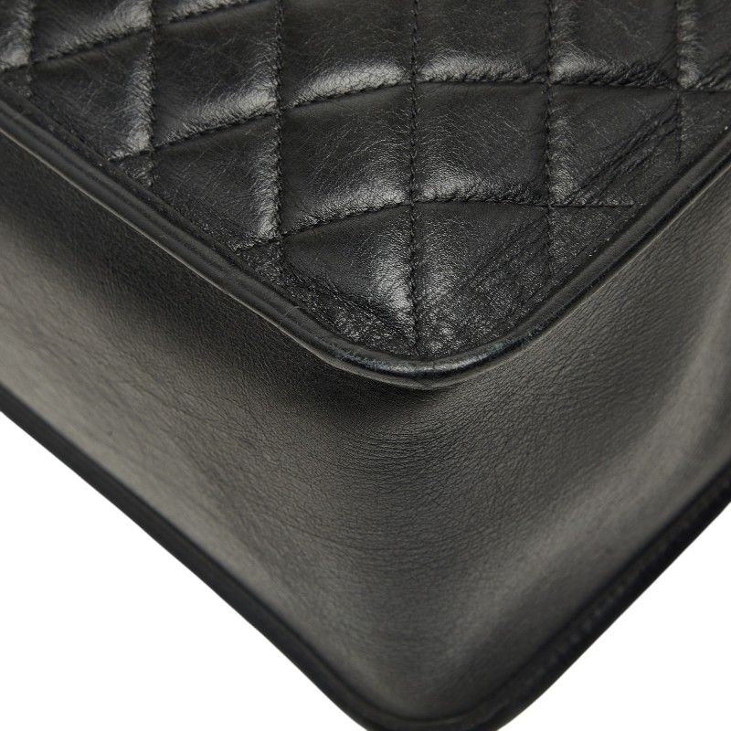 Chanel Quilted CC Logo Chain Tote Bag Shoulder Black Silver Leather — view 6