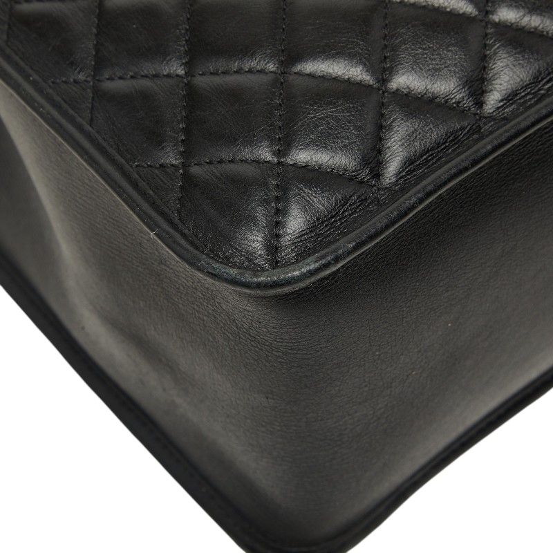 Chanel Quilted CC Logo Chain Tote Bag Shoulder Black Silver Leather — view 7