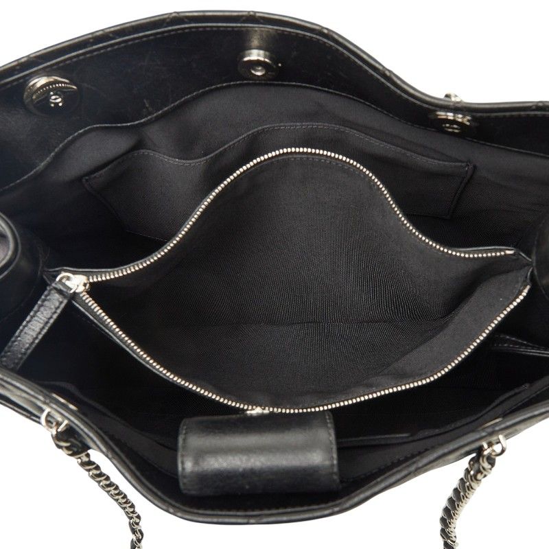 Chanel Quilted CC Logo Chain Tote Bag Shoulder Black Silver Leather — view 8