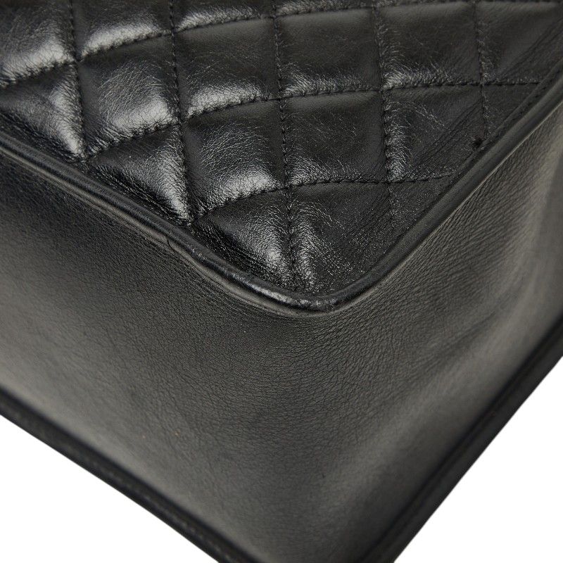 Chanel Quilted CC Logo Chain Tote Bag Shoulder Black Silver Leather — view 4