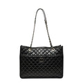 Chanel Quilted CC Logo Chain Tote Bag Shoulder Black Silver Leather