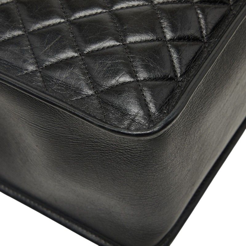 Chanel Quilted CC Logo Chain Tote Bag Shoulder Black Silver Leather — view 5