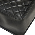 Chanel Quilted CC Logo Chain Tote Bag Shoulder Black Silver Leather — view 5