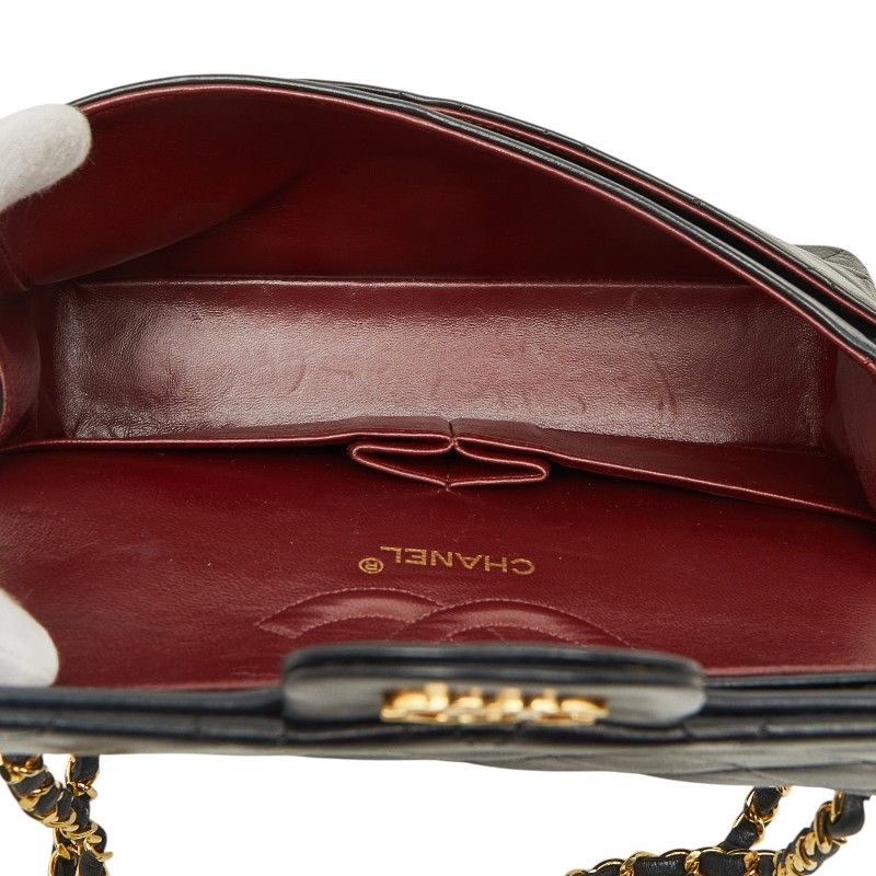 Chanel Quilted 25 CC Logo Double Flap Chain Shoulder Bag Black Gold Lambskin — view 8
