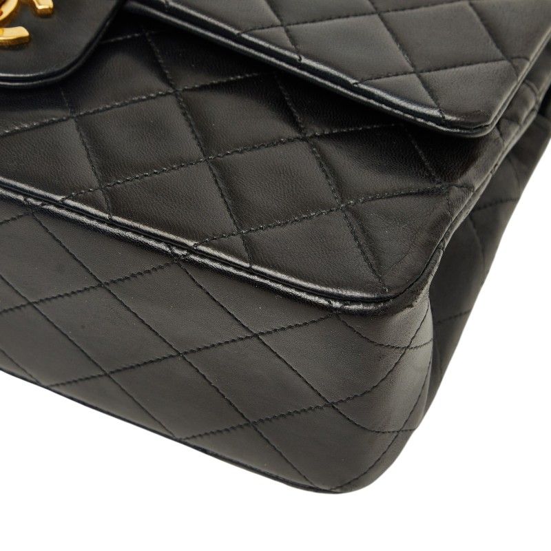Chanel Quilted 25 CC Logo Double Flap Chain Shoulder Bag Black Gold Lambskin — view 4