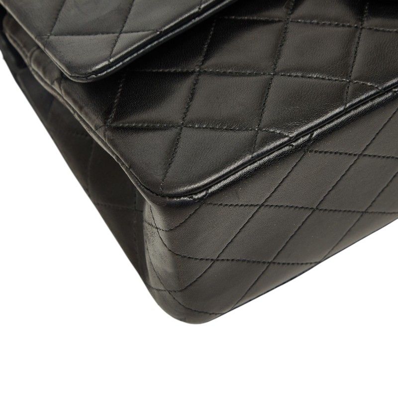 Chanel Quilted 25 CC Logo Double Flap Chain Shoulder Bag Black Gold Lambskin — view 5