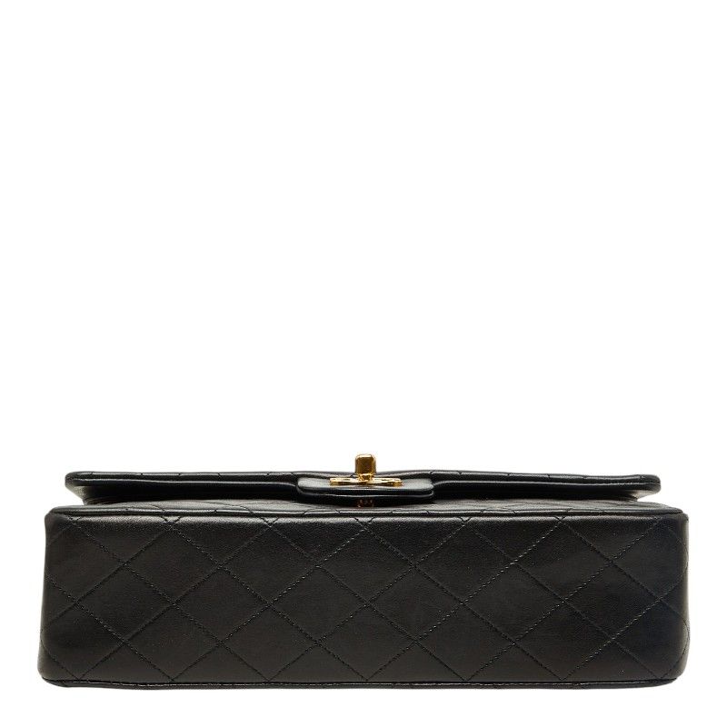 Chanel Quilted 25 CC Logo Double Flap Chain Shoulder Bag Black Gold Lambskin — view 3
