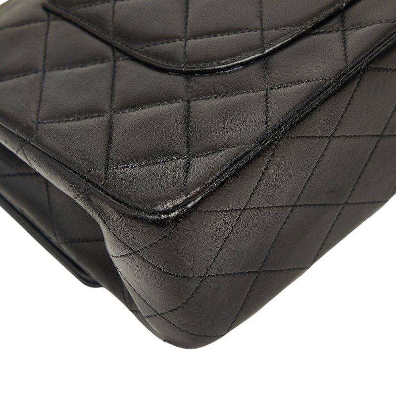 Chanel Quilted 25 CC Logo Double Flap Chain Shoulder Bag Black Gold Lambskin — view 7