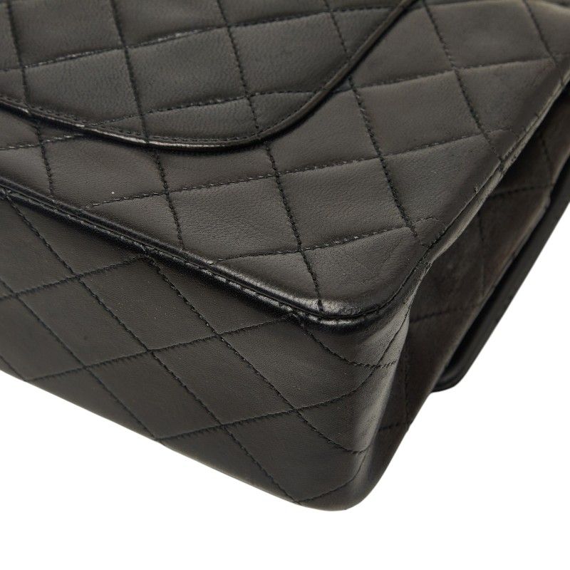 Chanel Quilted 25 CC Logo Double Flap Chain Shoulder Bag Black Gold Lambskin — view 6