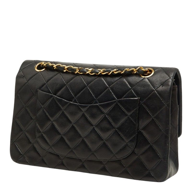 Chanel Quilted 25 CC Logo Double Flap Chain Shoulder Bag Black Gold Lambskin — view 2