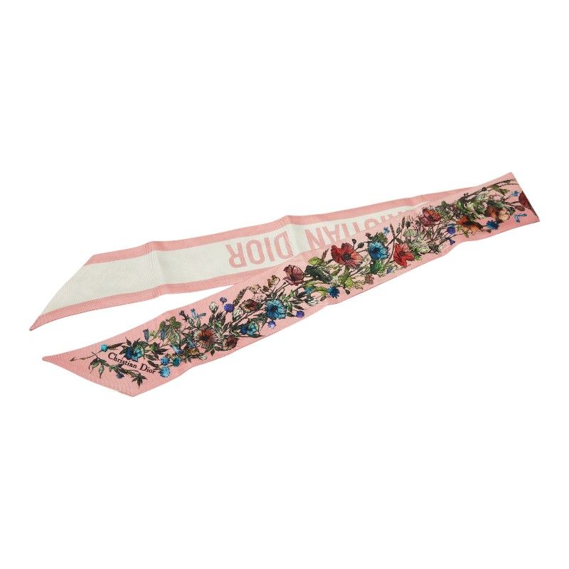 Dior Mitzah Flower Print Scarf Pink Multicolor Silk