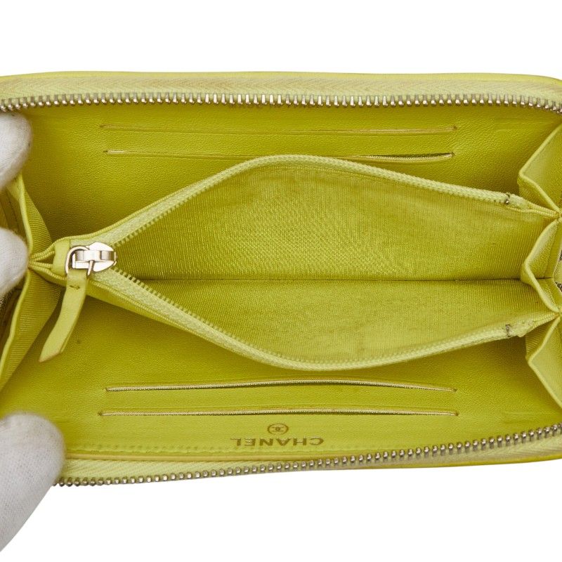 Chanel CC Logo Quilted Zip Around Wallet Black Yellow Leather — view 6