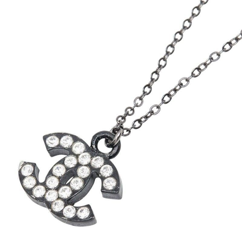 Chanel CC Logo Necklace Black Metal Rhinestone