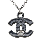 Chanel CC Logo Necklace Black Metal Rhinestone — view 3