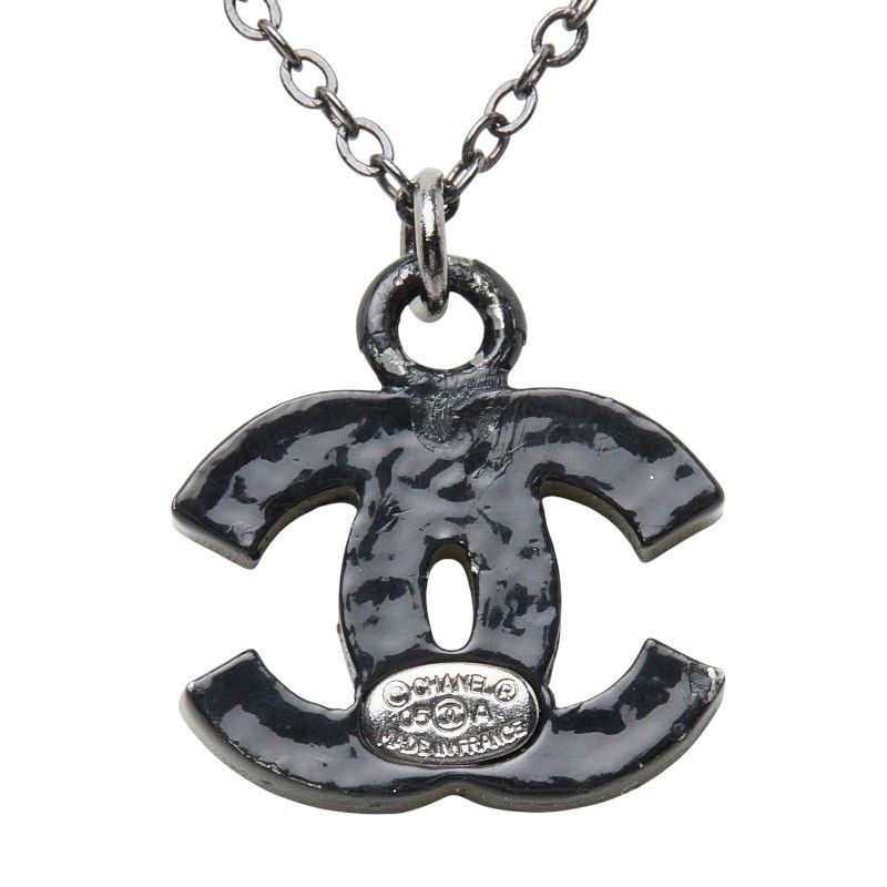 Chanel CC Logo Necklace Black Metal Rhinestone — view 3