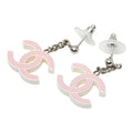 Chanel CC Logo Earrings Pink Ivory Silver Plastic Metal