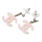 Chanel CC Logo Earrings Pink Ivory Silver Plastic Metal