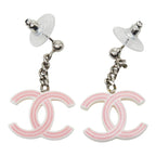 Chanel CC Logo Earrings Pink Ivory Silver Plastic Metal — view 2