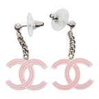 Chanel CC Logo Earrings Pink Ivory Silver Plastic Metal — view 3