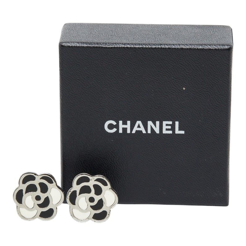 Chanel Camellia Earrings Silver Black Metal — view 6