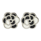 Chanel Camellia Earrings Silver Black Metal