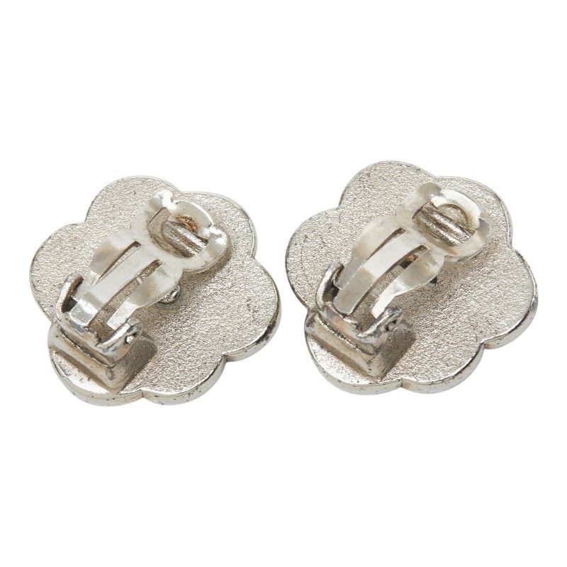 Chanel Camellia Earrings Silver Black Metal — view 3