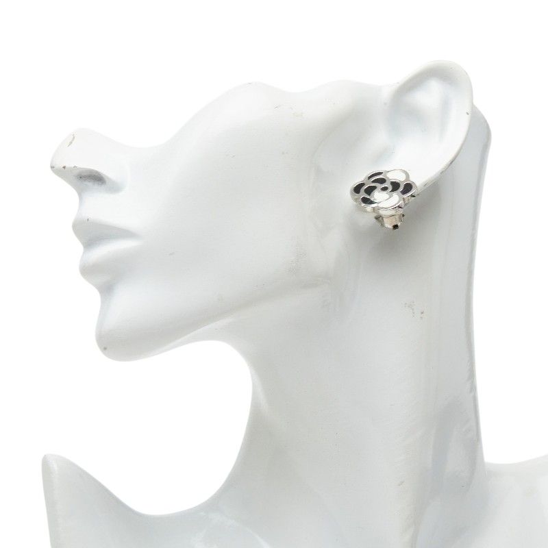 Chanel Camellia Earrings Silver Black Metal — view 7