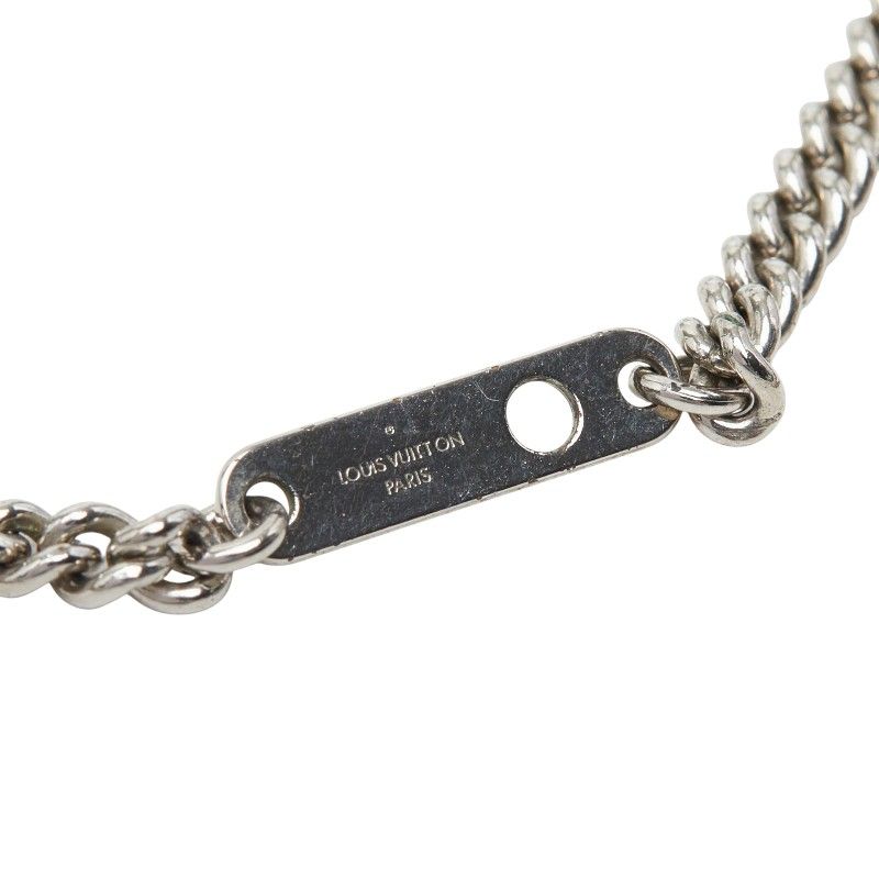 Louis Vuitton Monogram Eclipse Collier Plaque Chain Necklace Silver Metal — view 8