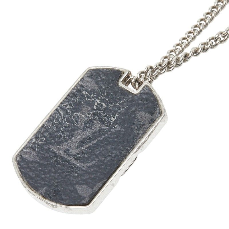Louis Vuitton Monogram Eclipse Collier Plaque Chain Necklace Silver Metal