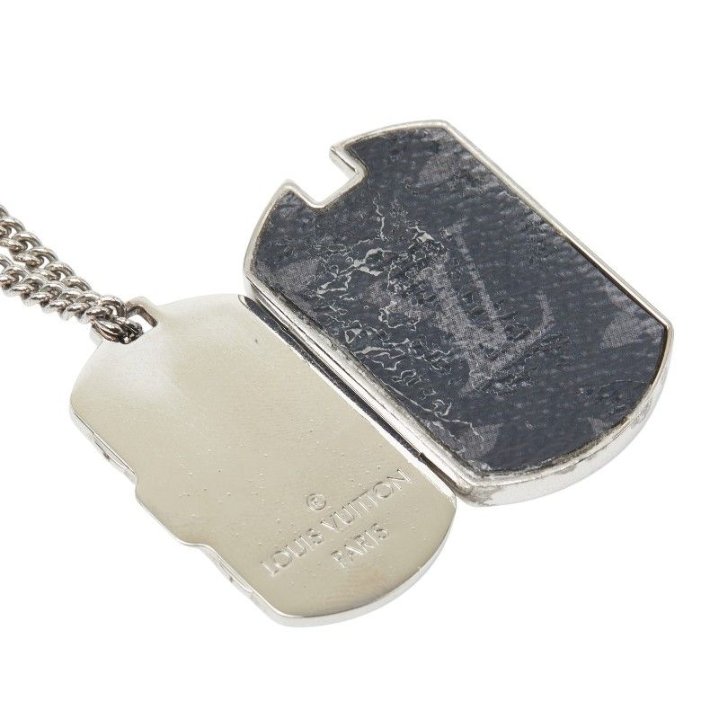 Louis Vuitton Monogram Eclipse Collier Plaque Chain Necklace Silver Metal — view 5