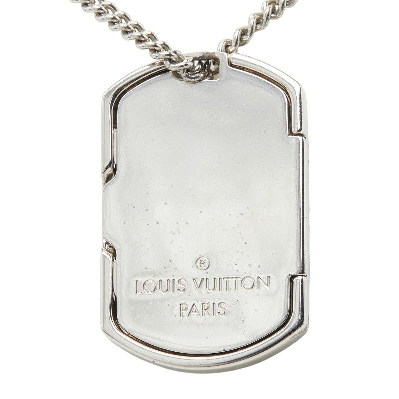 Louis Vuitton Monogram Eclipse Collier Plaque Chain Necklace Silver Metal — view 3