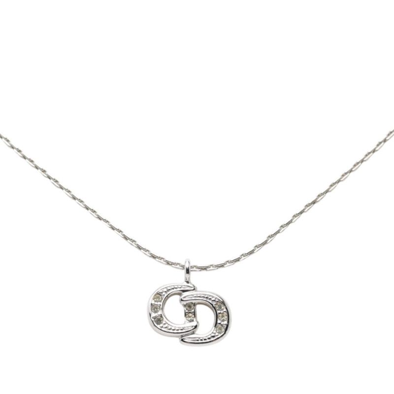 Dior CD Logo Chain Pendant Silver Metal Rhinestone