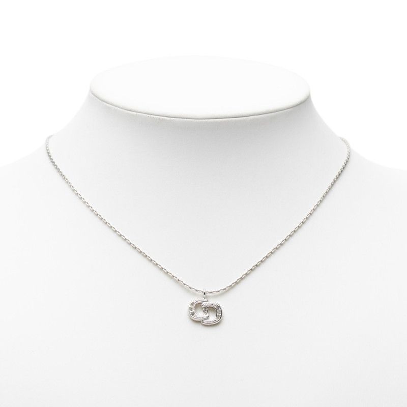 Dior CD Logo Chain Pendant Silver Metal Rhinestone — view 6
