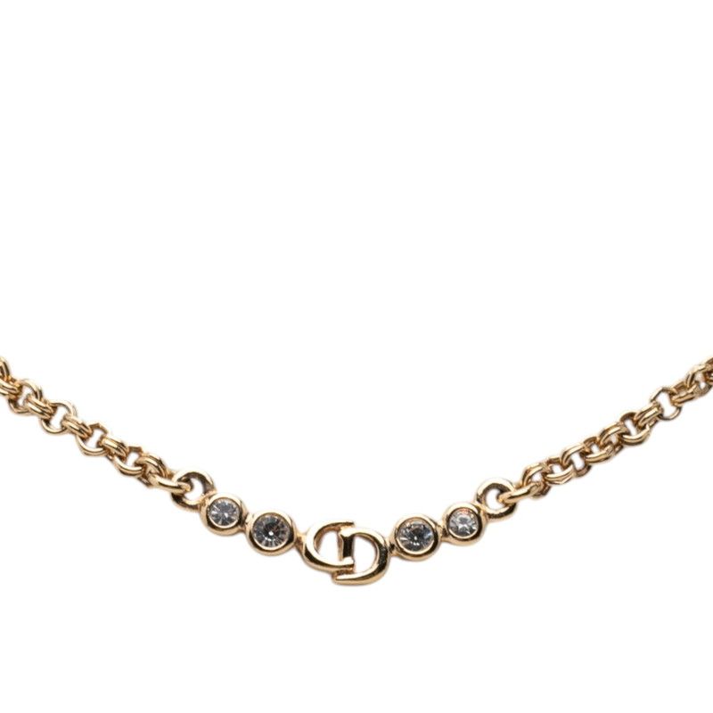 Dior CD Logo Chain Pendant Gold Plated Rhinestone