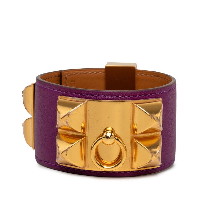 Hermes Collier de Chien Bracelet Purple Gold Leather Plated — view 3