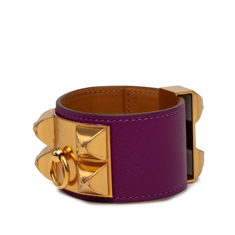 Hermes Collier de Chien Bracelet Purple Gold Leather Plated — view 2