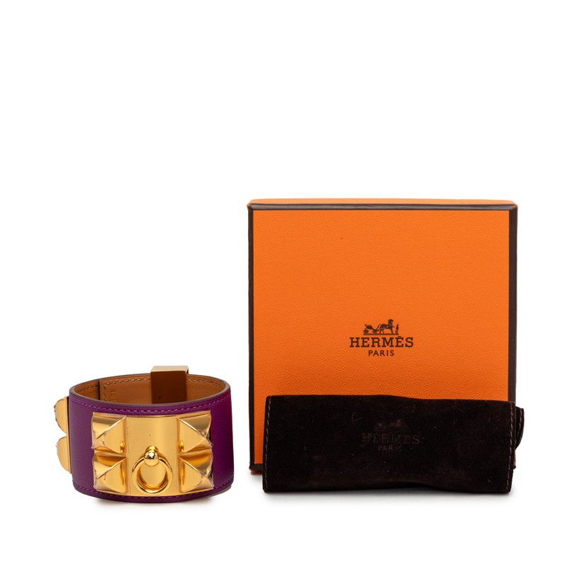 Hermes Collier de Chien Bracelet Purple Gold Leather Plated — view 7
