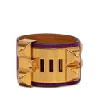 Hermes Collier de Chien Bracelet Purple Gold Leather Plated